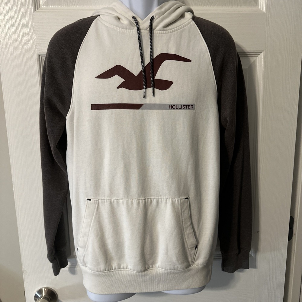 Hollister Hoodie Mens Off White Pullover Seagull Logo Classic Size M Preppy